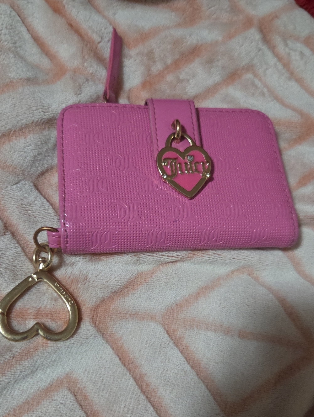 Juicy Couture Pink & Cream Zip Pouch with Gold Charm Wallet